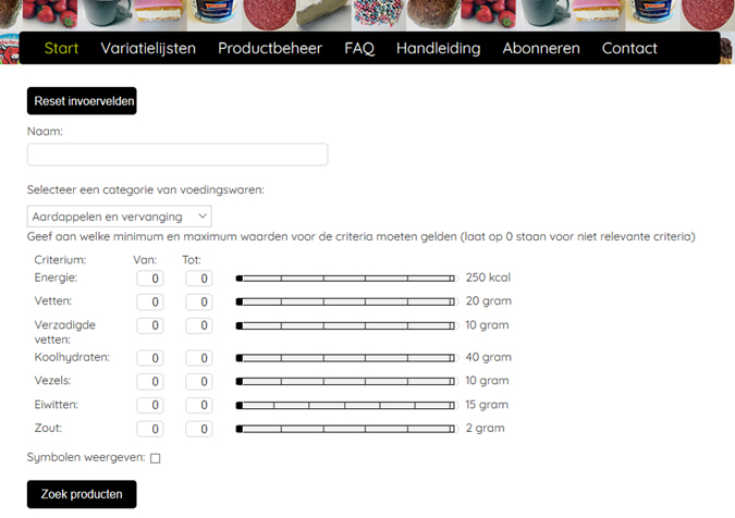 scherm variatielijsten